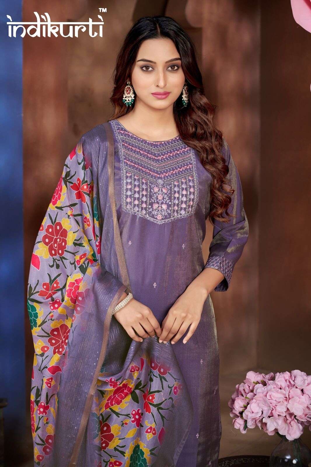 SONIYA BY INDIKURTI IN SHIMMER PV ROMAN WITH HEAVY CHANDERI DIGITAL