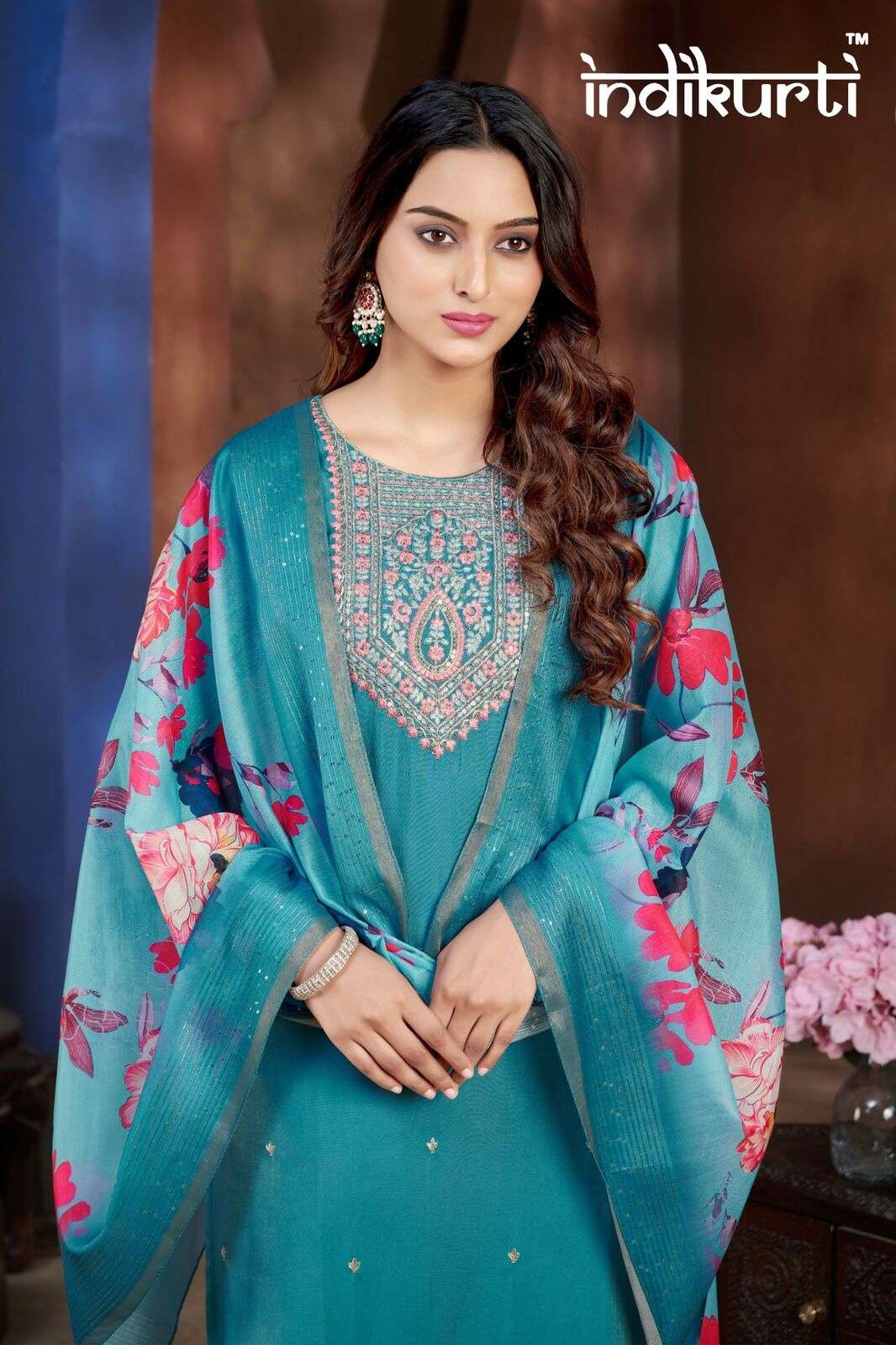 SONIYA BY INDIKURTI IN SHIMMER PV ROMAN WITH HEAVY CHANDERI DIGITAL