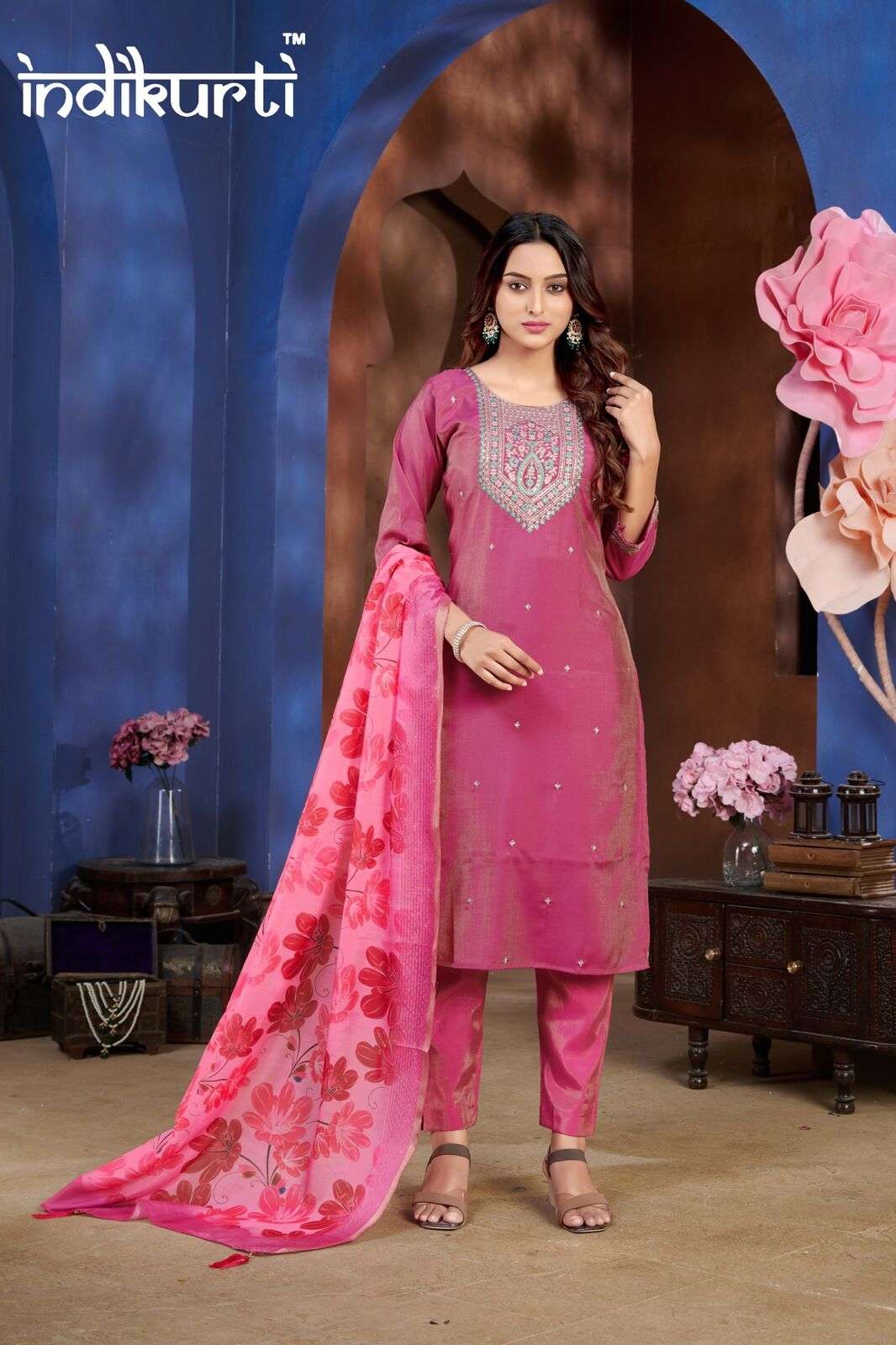 SONIYA BY INDIKURTI IN SHIMMER PV ROMAN WITH HEAVY CHANDERI DIGITAL