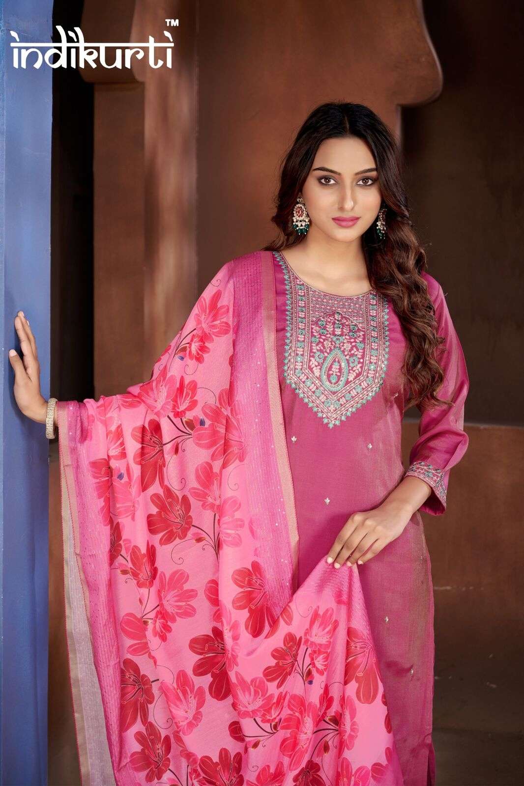 SONIYA BY INDIKURTI IN SHIMMER PV ROMAN WITH HEAVY CHANDERI DIGITAL