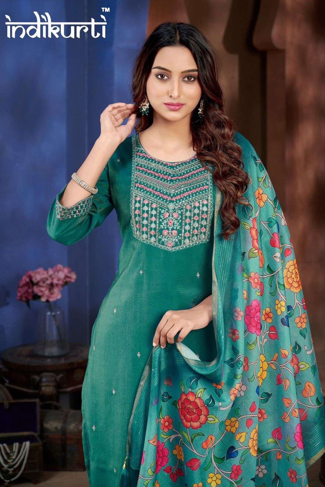 SONIYA BY INDIKURTI IN SHIMMER PV ROMAN WITH HEAVY CHANDERI DIGITAL