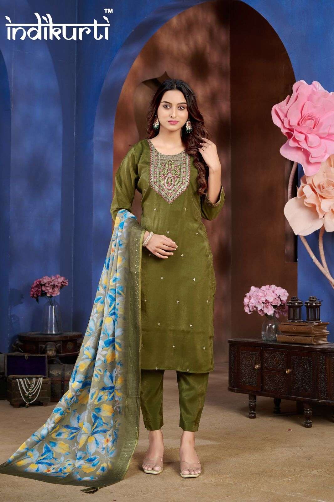 SONIYA BY INDIKURTI IN SHIMMER PV ROMAN WITH HEAVY CHANDERI DIGITAL