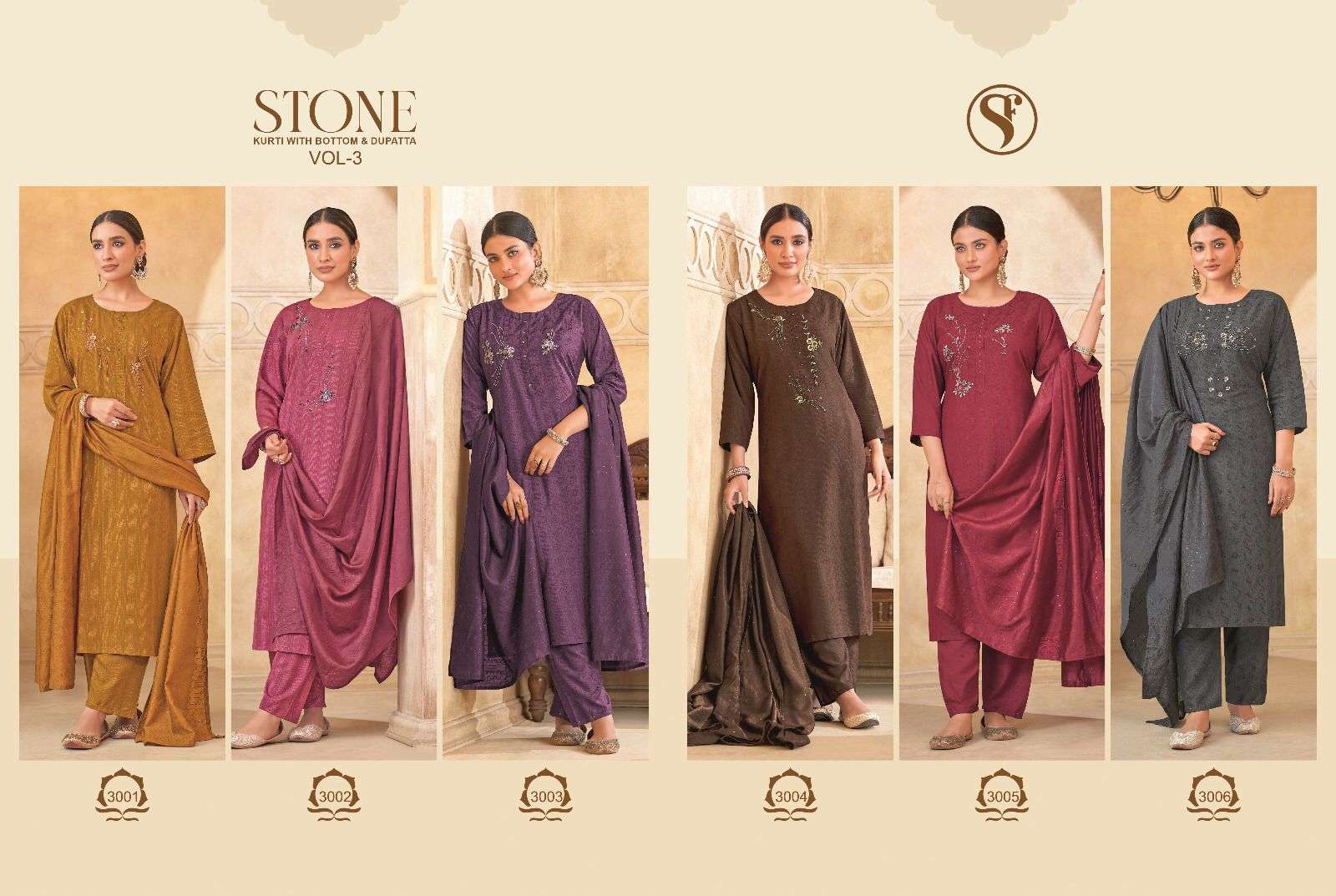 STONE VOL-3 BY SWEETY FASHION IN RAYON WITH HANDWORK WITH FANCY SILK BASE DUPATTA