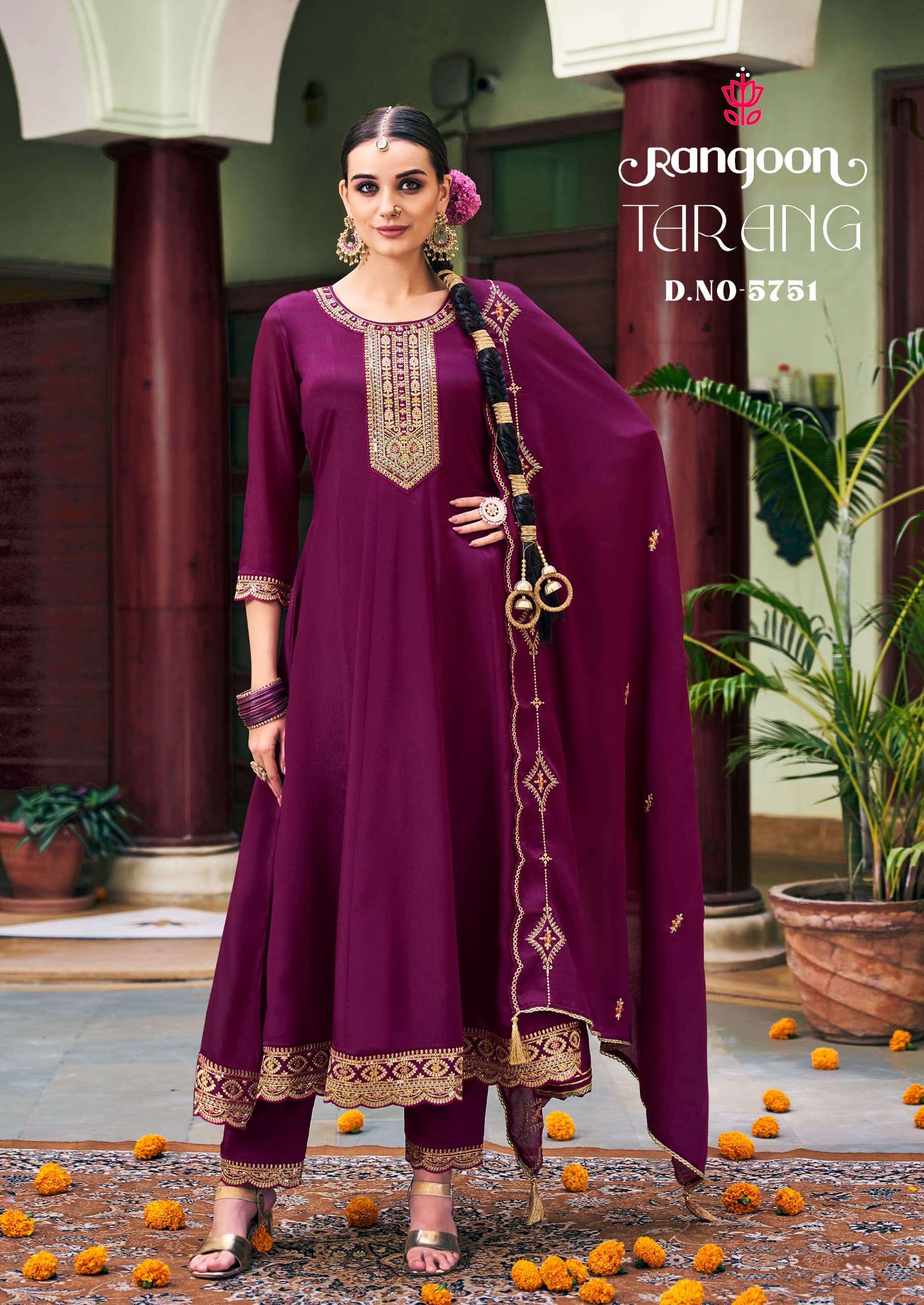 TARANG BY RANGOON IN CHINON SILK WITH KHATRI HANDWORK ANARKALI STYLE