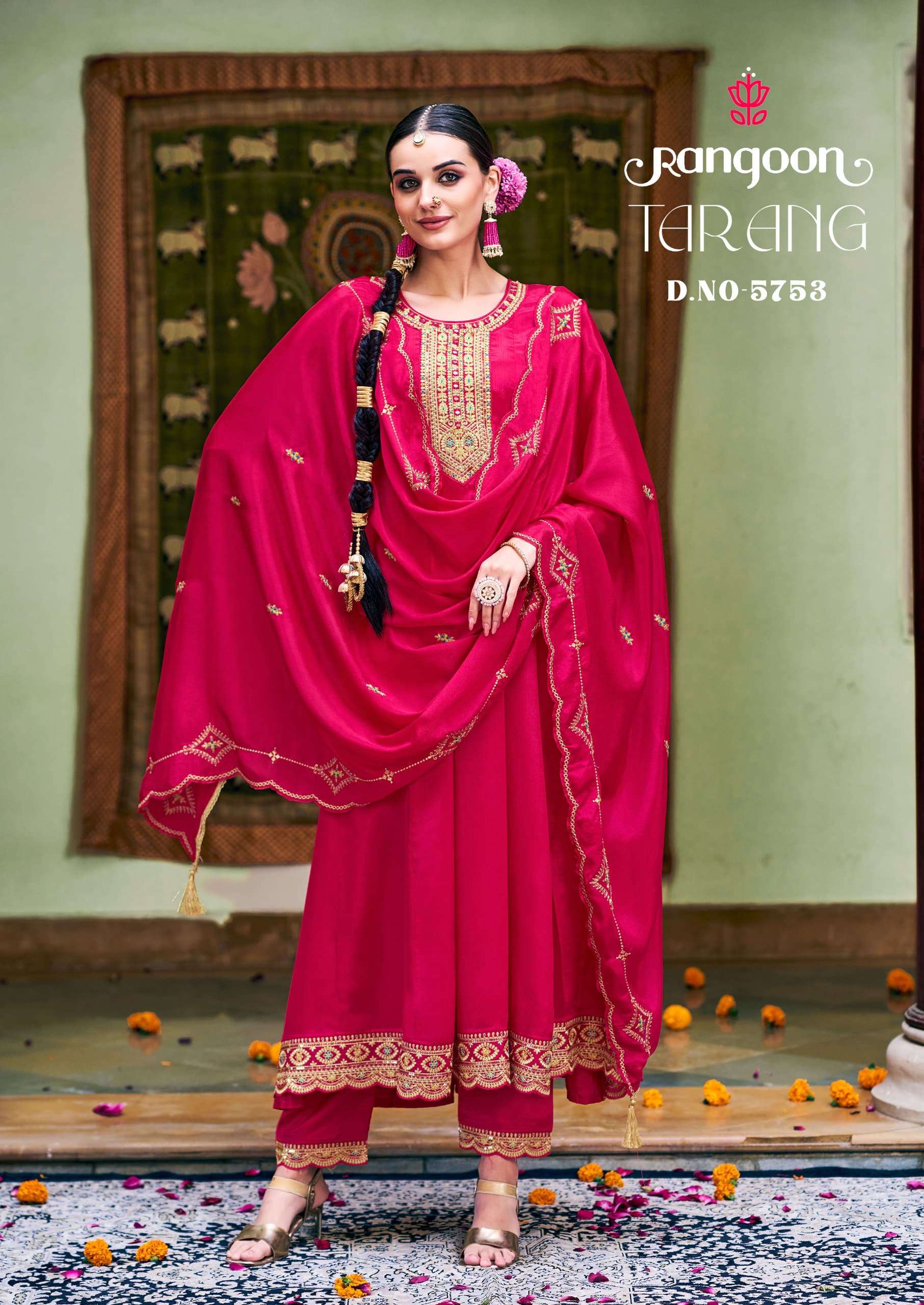 TARANG BY RANGOON IN CHINON SILK WITH KHATRI HANDWORK ANARKALI STYLE