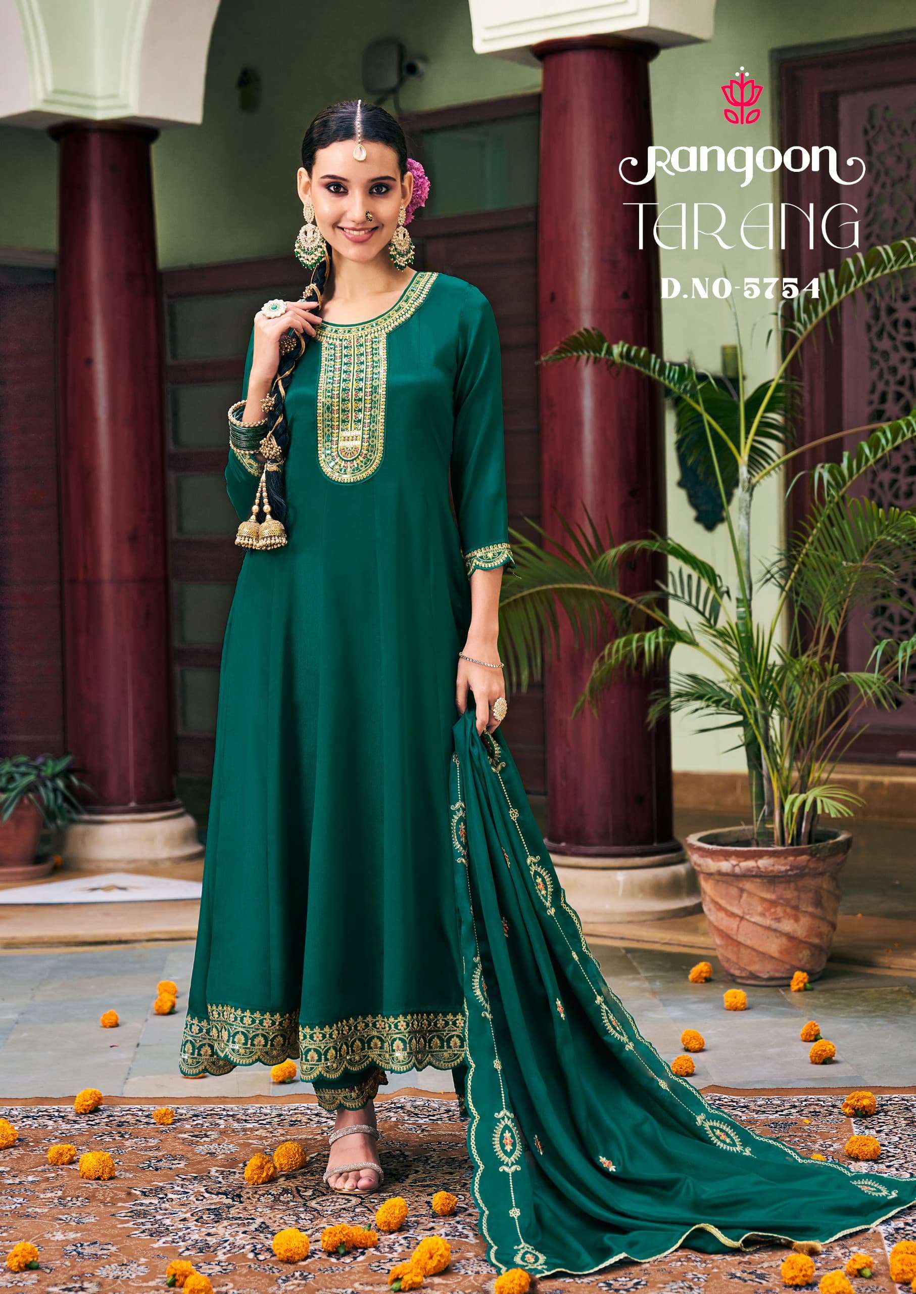 TARANG BY RANGOON IN CHINON SILK WITH KHATRI HANDWORK ANARKALI STYLE