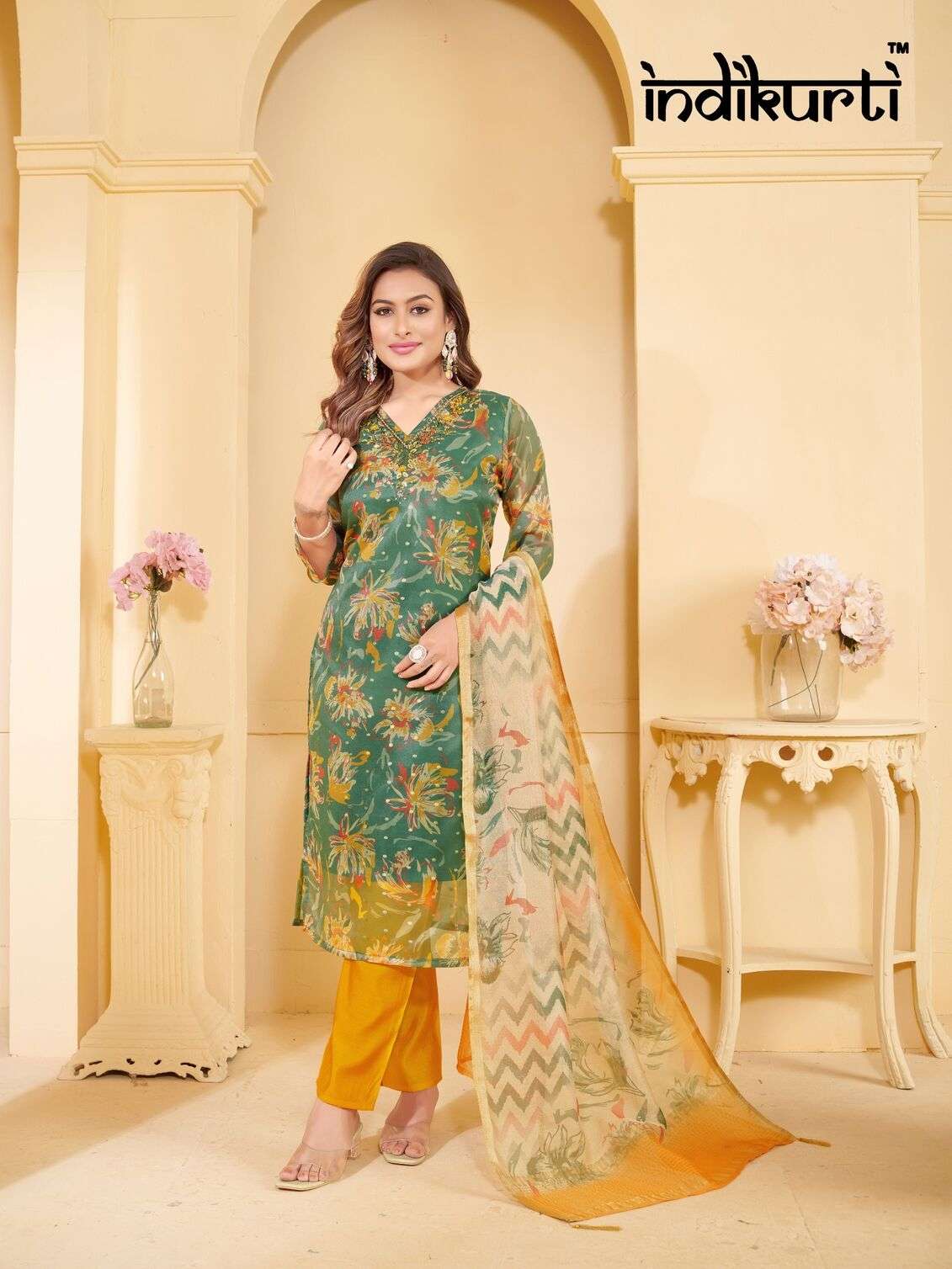 VEDIKA-2 BY INDIKKURTI IN ORGANZA BUTTI DIGITAL PRINT WITH TISSUE DIGITAL PRINT DUPATTA