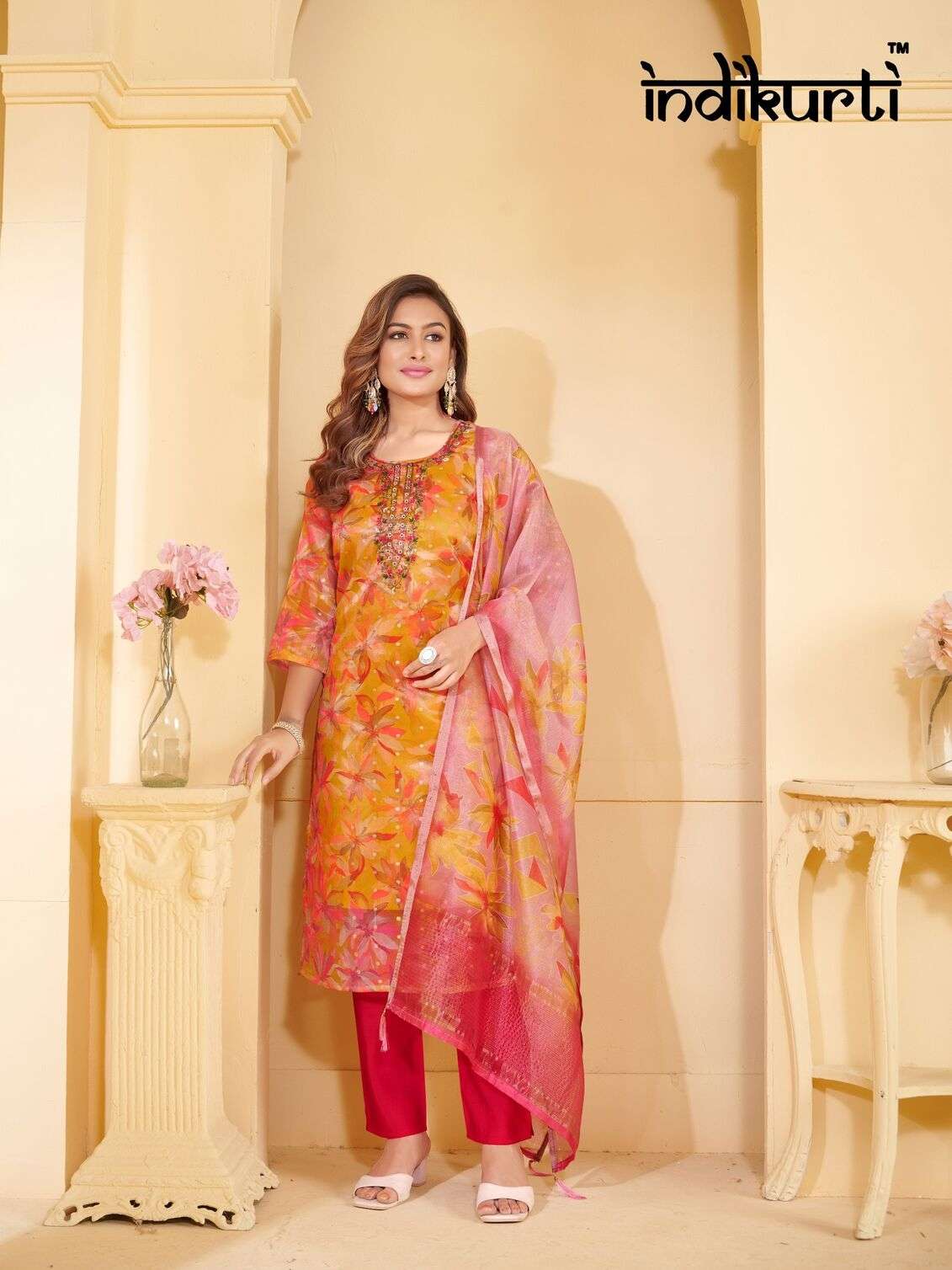 VEDIKA-2 BY INDIKKURTI IN ORGANZA BUTTI DIGITAL PRINT WITH TISSUE DIGITAL PRINT DUPATTA