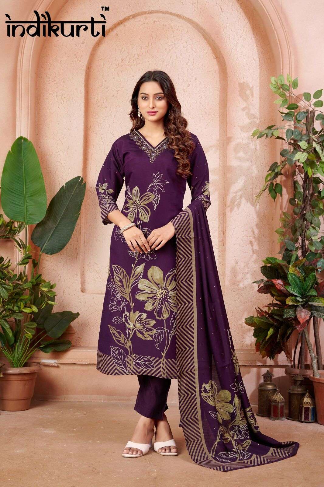 VIDHI BY INDIKURTI WITH VETICAN FOIL PRINT &  DISCHARGE PV ROMAN FOIL PRINT PLACEMENT PRINTS