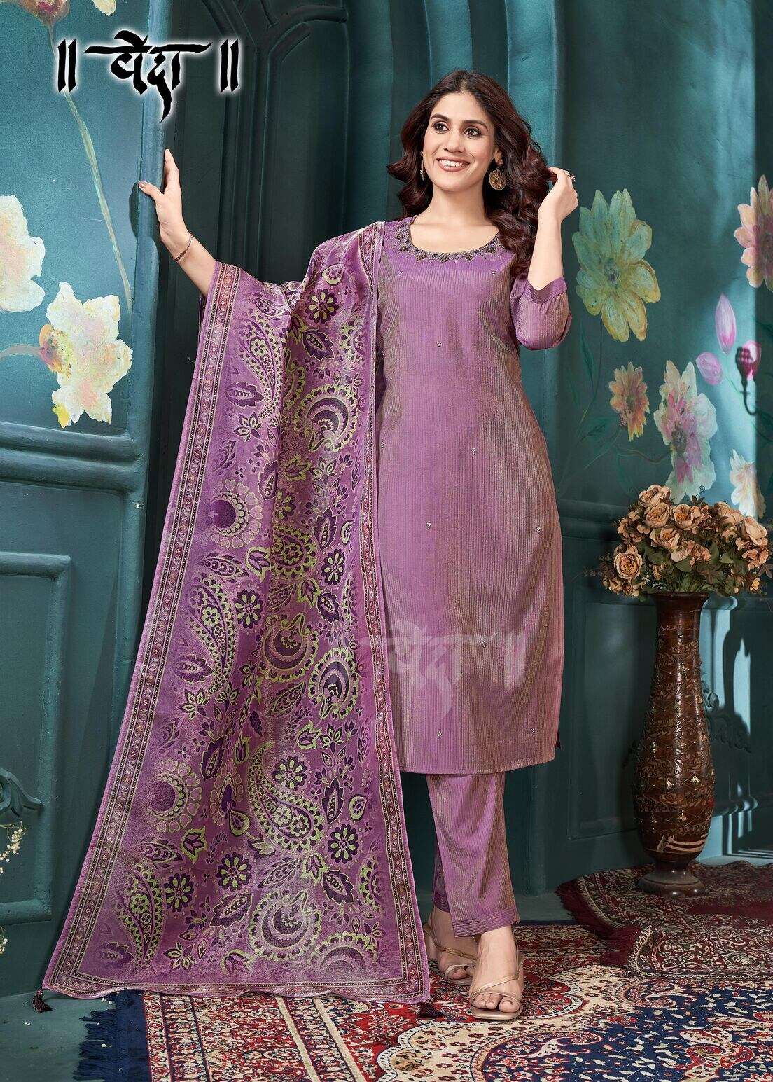 VOL-1 BY VEDA IN FANCY SIMMER FABRIC AND COTTON INAR WITH STRAIGHT CUT PANT