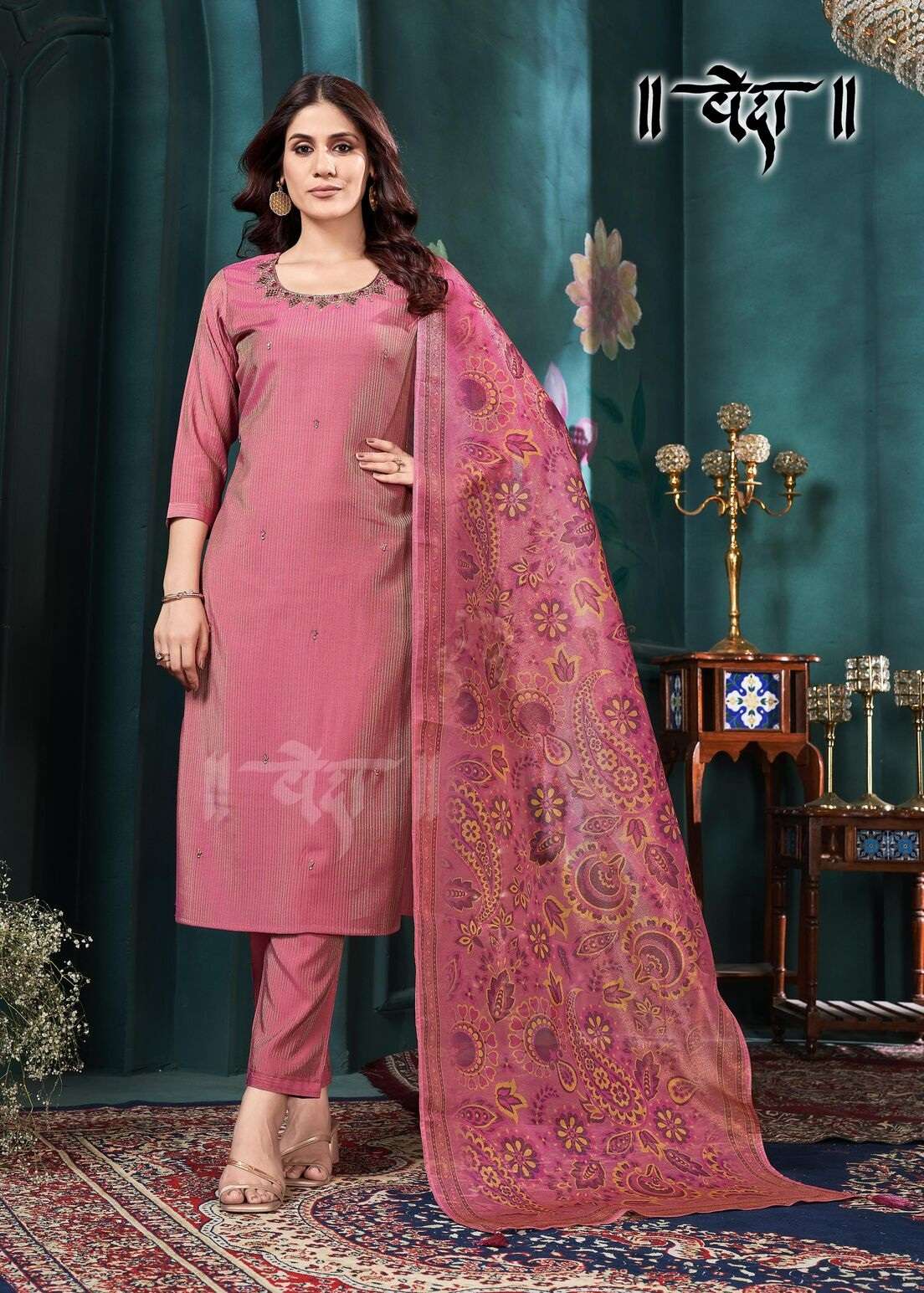 VOL-1 BY VEDA IN FANCY SIMMER FABRIC AND COTTON INAR WITH STRAIGHT CUT PANT