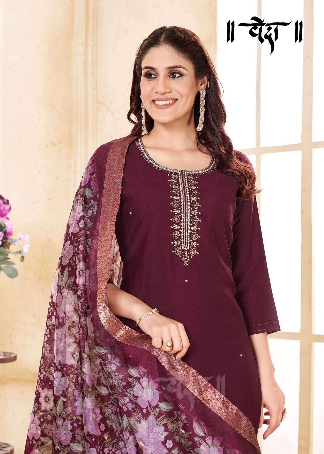 VOL-1 BY VEDA IN FANCY SIMMER FABRIC AND COTTON INAR WITH STRAIGHT CUT PANT