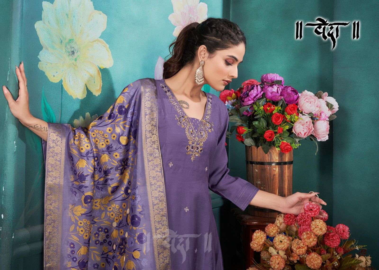 VOL-2 BY VEDA FANCY FABRIC WITH MUL COTTON INAR AND LONG GHERA