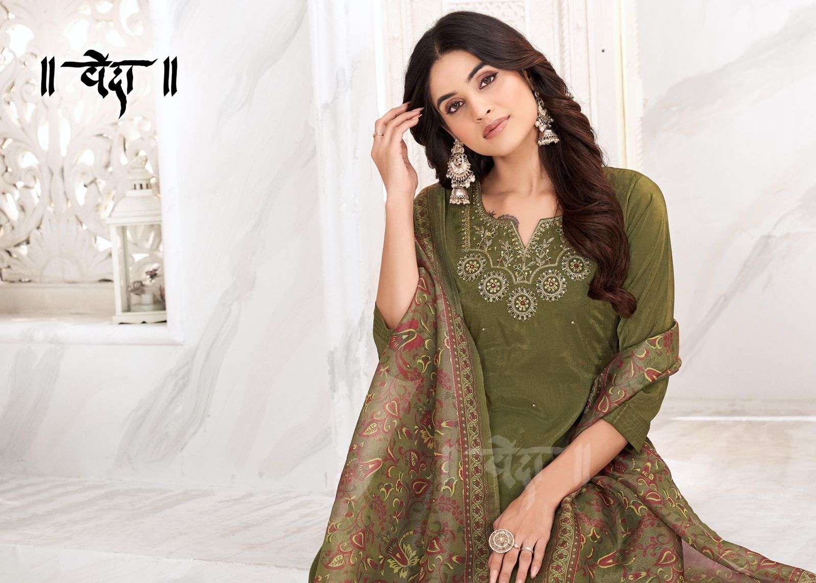 VOL-2 BY VEDA FANCY FABRIC WITH MUL COTTON INAR AND LONG GHERA