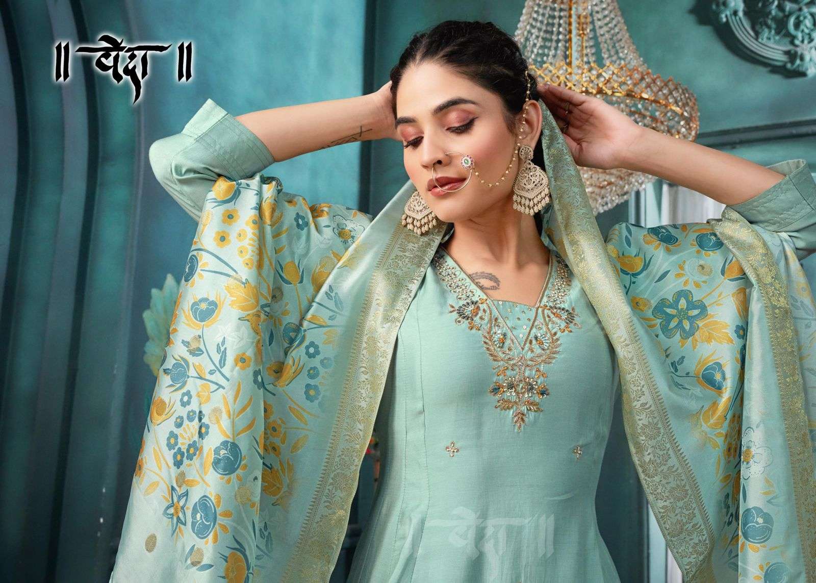 VOL-2 BY VEDA FANCY FABRIC WITH MUL COTTON INAR AND LONG GHERA