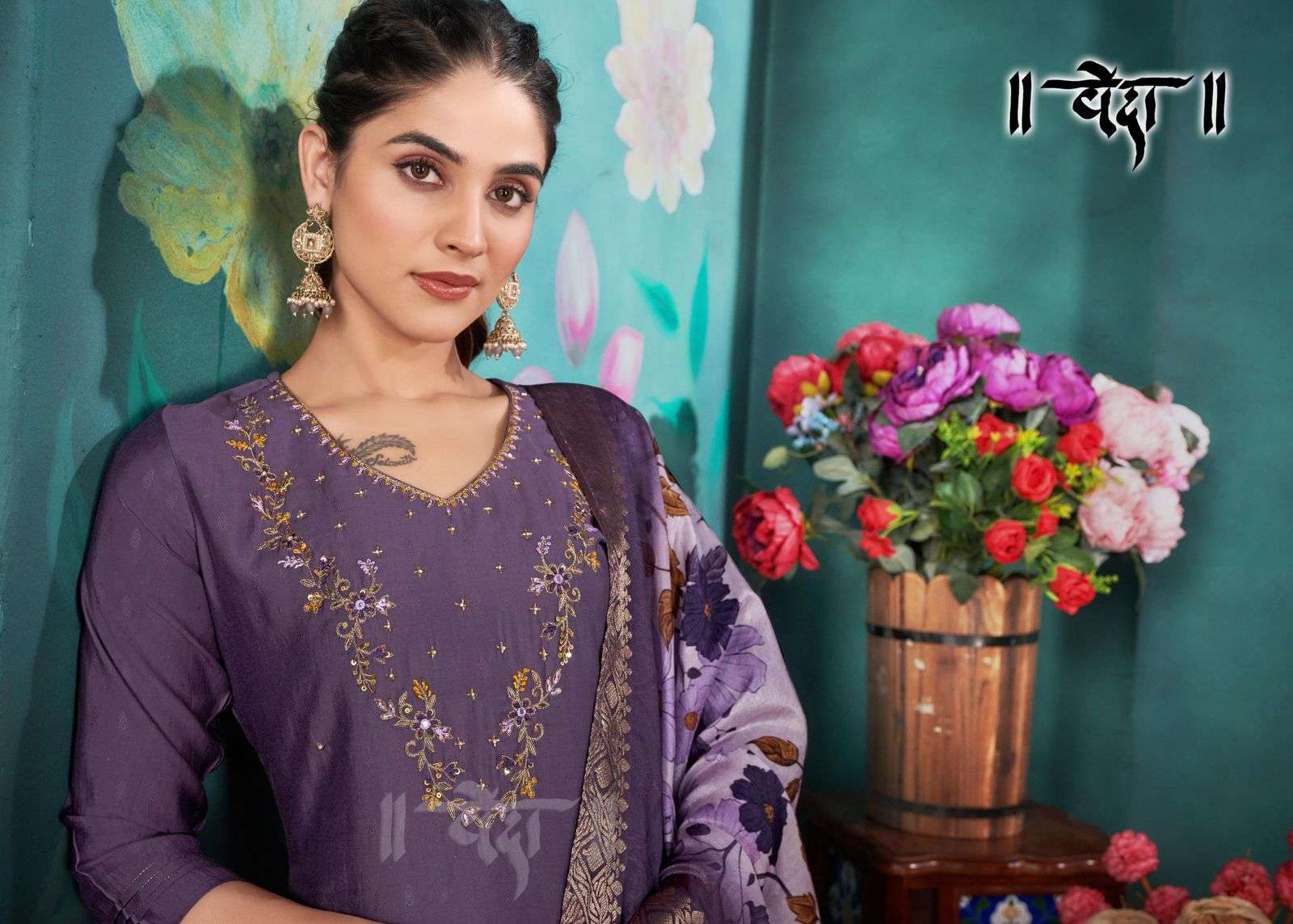 VOL-3 BY VEDA FANCY FABRIC WITH MUL COTTON INAR AND LONG GHERA
