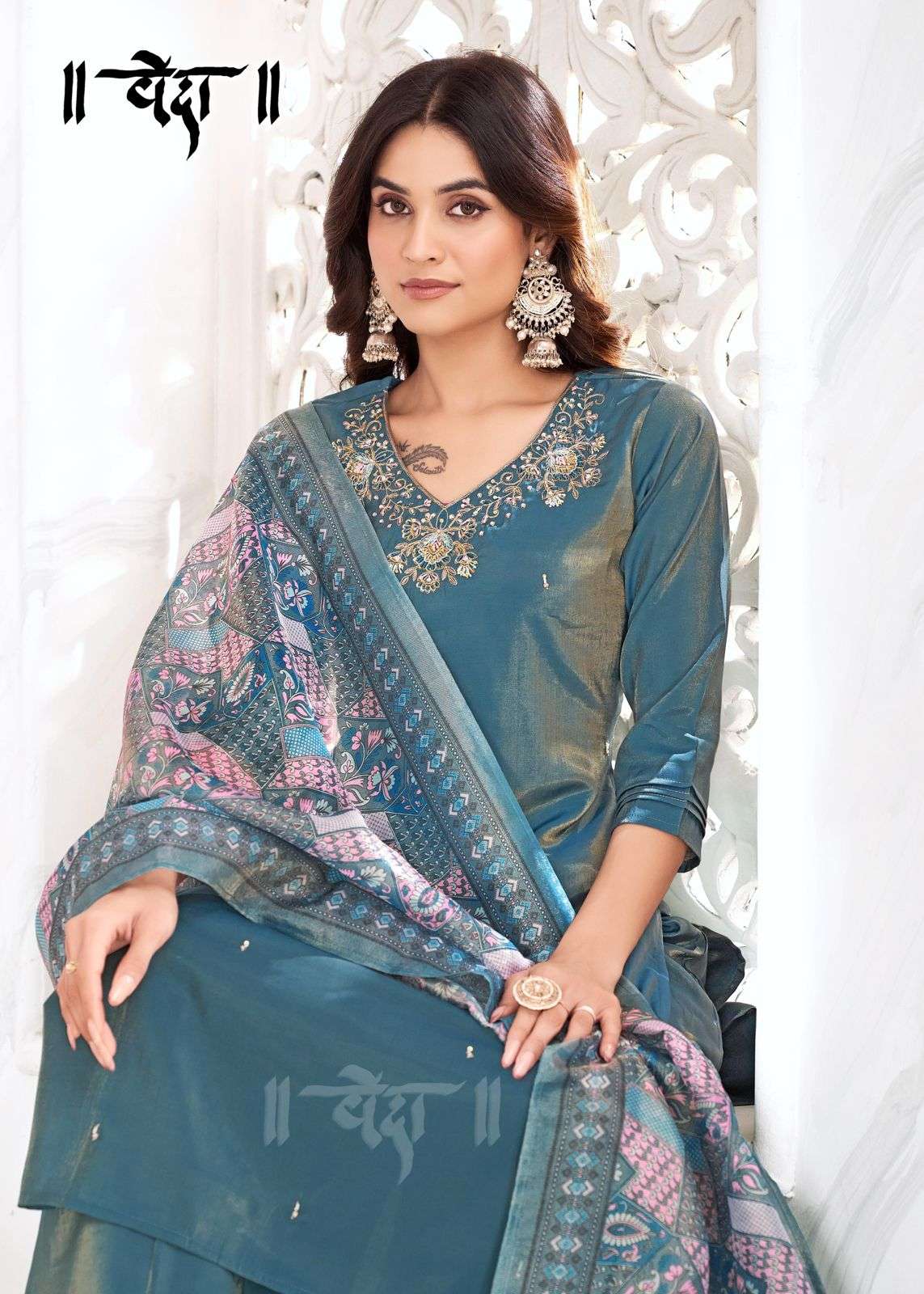 VOL-3 BY VEDA FANCY FABRIC WITH MUL COTTON INAR AND LONG GHERA