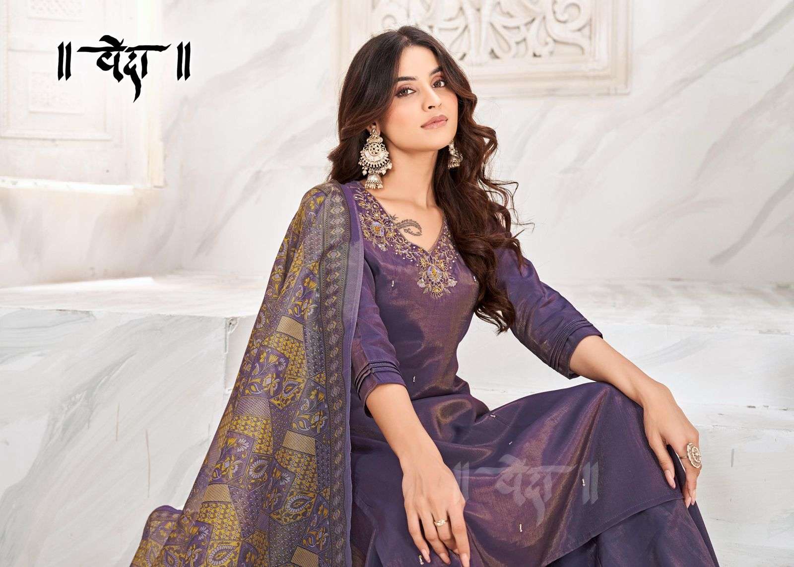 VOL-3 BY VEDA FANCY FABRIC WITH MUL COTTON INAR AND LONG GHERA