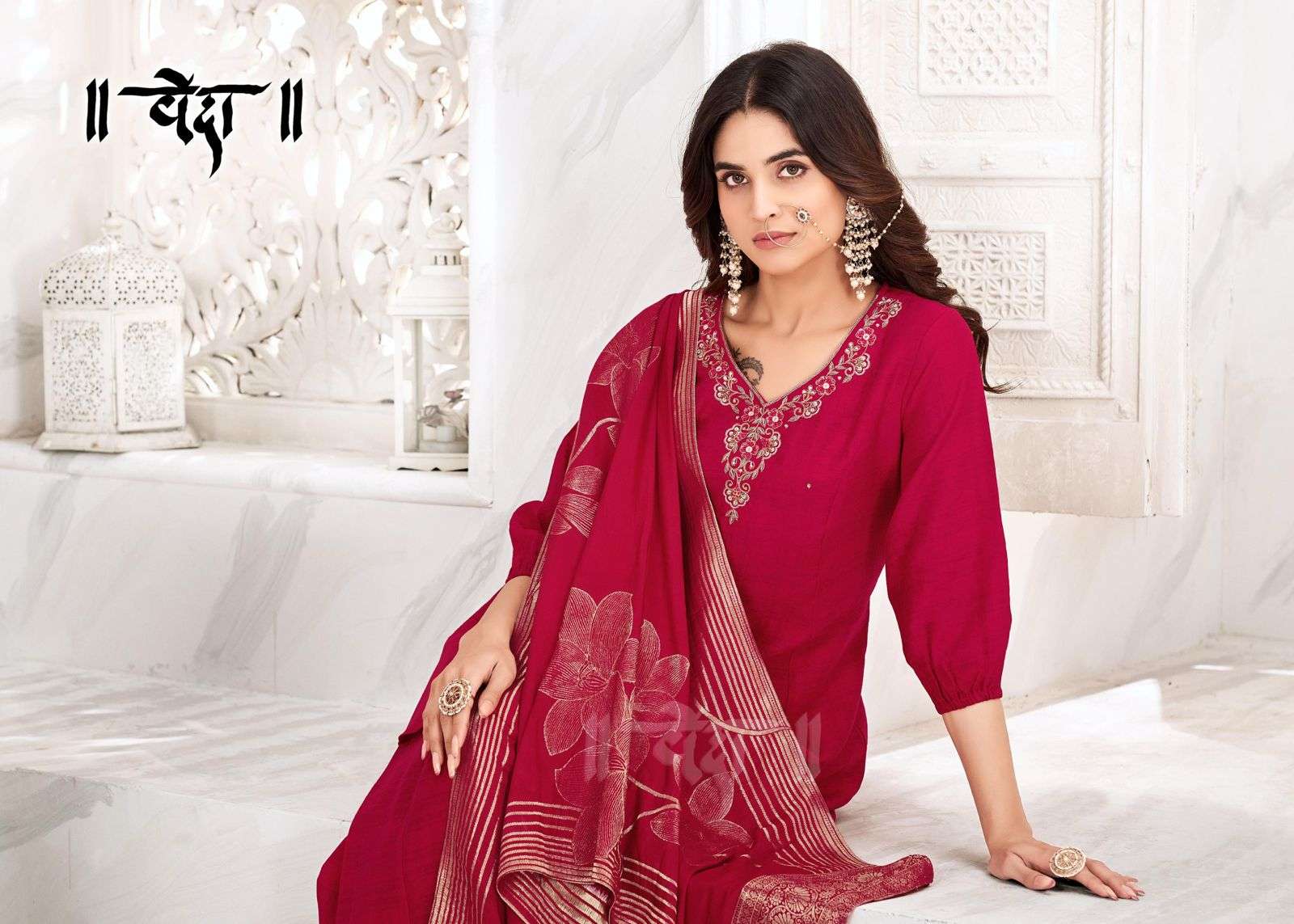 VOL-3 BY VEDA FANCY FABRIC WITH MUL COTTON INAR AND LONG GHERA