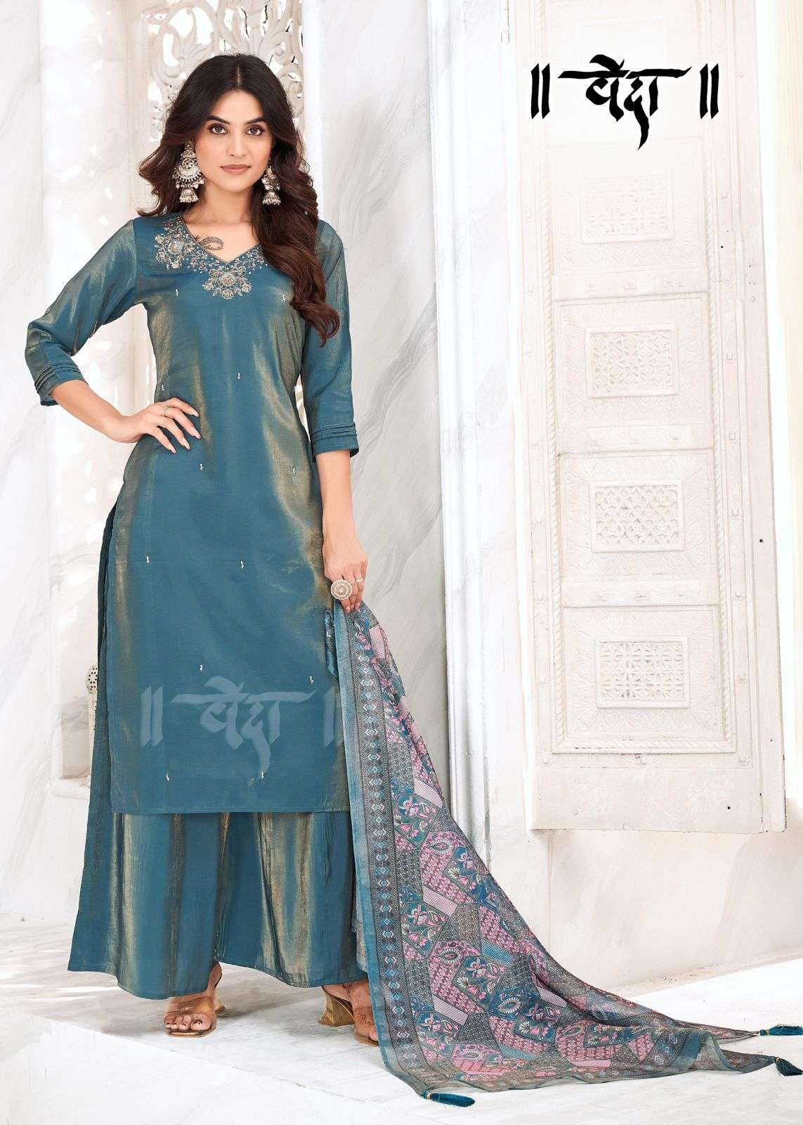 VOL-3 BY VEDA FANCY FABRIC WITH MUL COTTON INAR AND LONG GHERA