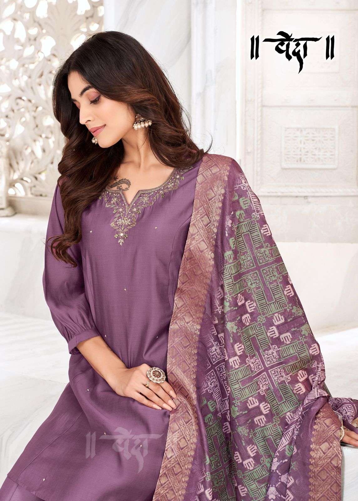 VOL-3 BY VEDA FANCY FABRIC WITH MUL COTTON INAR AND LONG GHERA