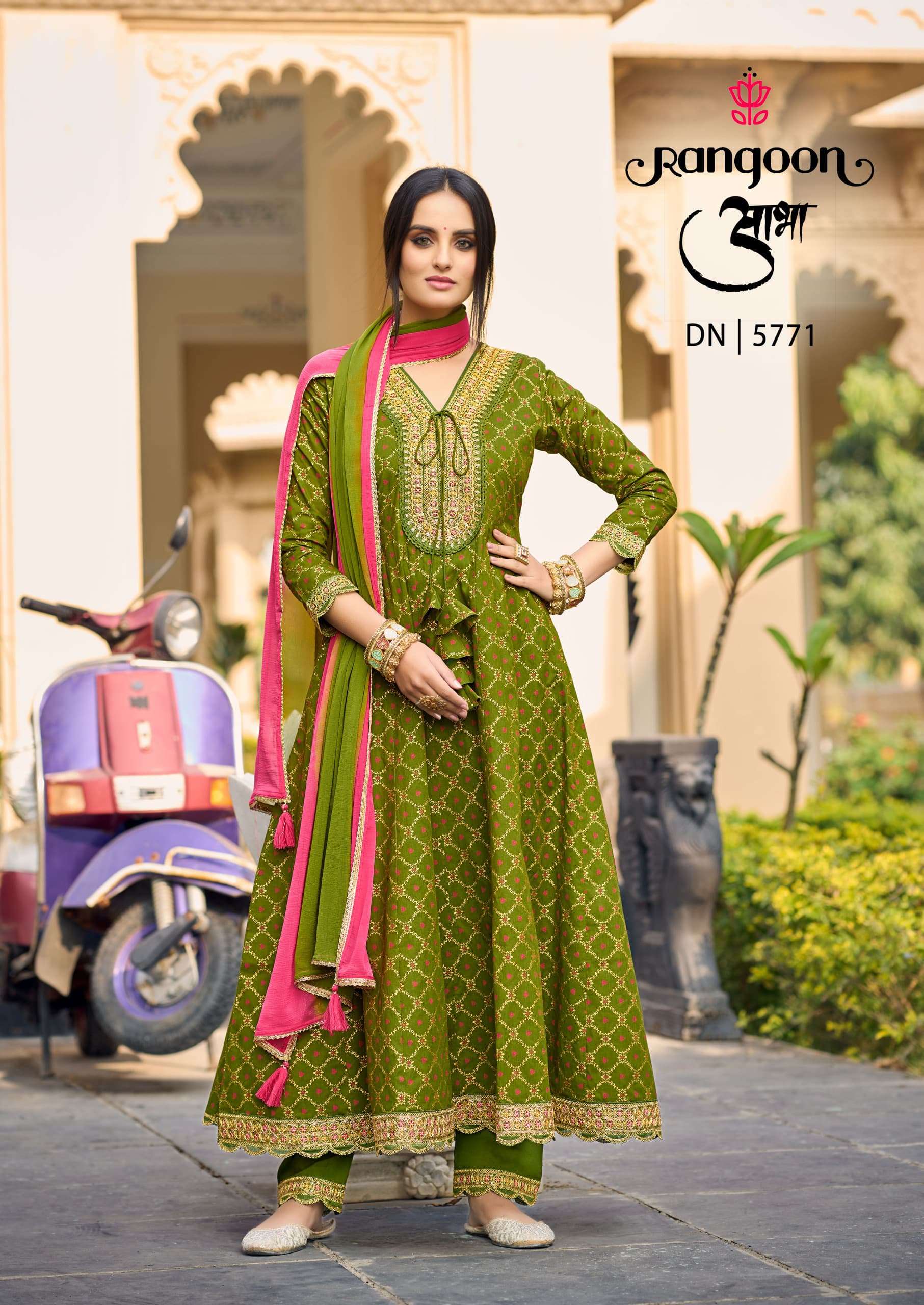 AABHA BY RANGOON IN PURE COTTON PRINT WITH FANCY CODEWORK AND ANARKALI STYLE