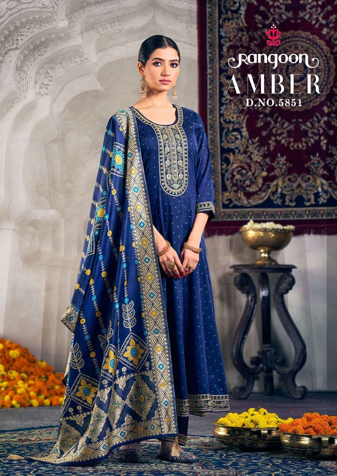 AMBER BY RANGOON IN DYED JACQUARD WITH KHATRIWORK NECK AND COTTON MAL INNER ANARKALI STYLE