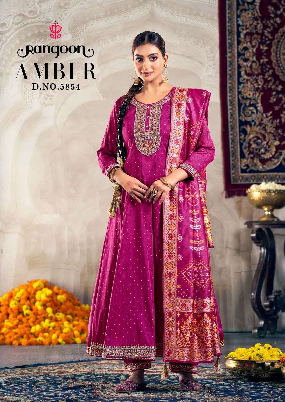 AMBER BY RANGOON IN DYED JACQUARD WITH KHATRIWORK NECK AND COTTON MAL INNER ANARKALI STYLE