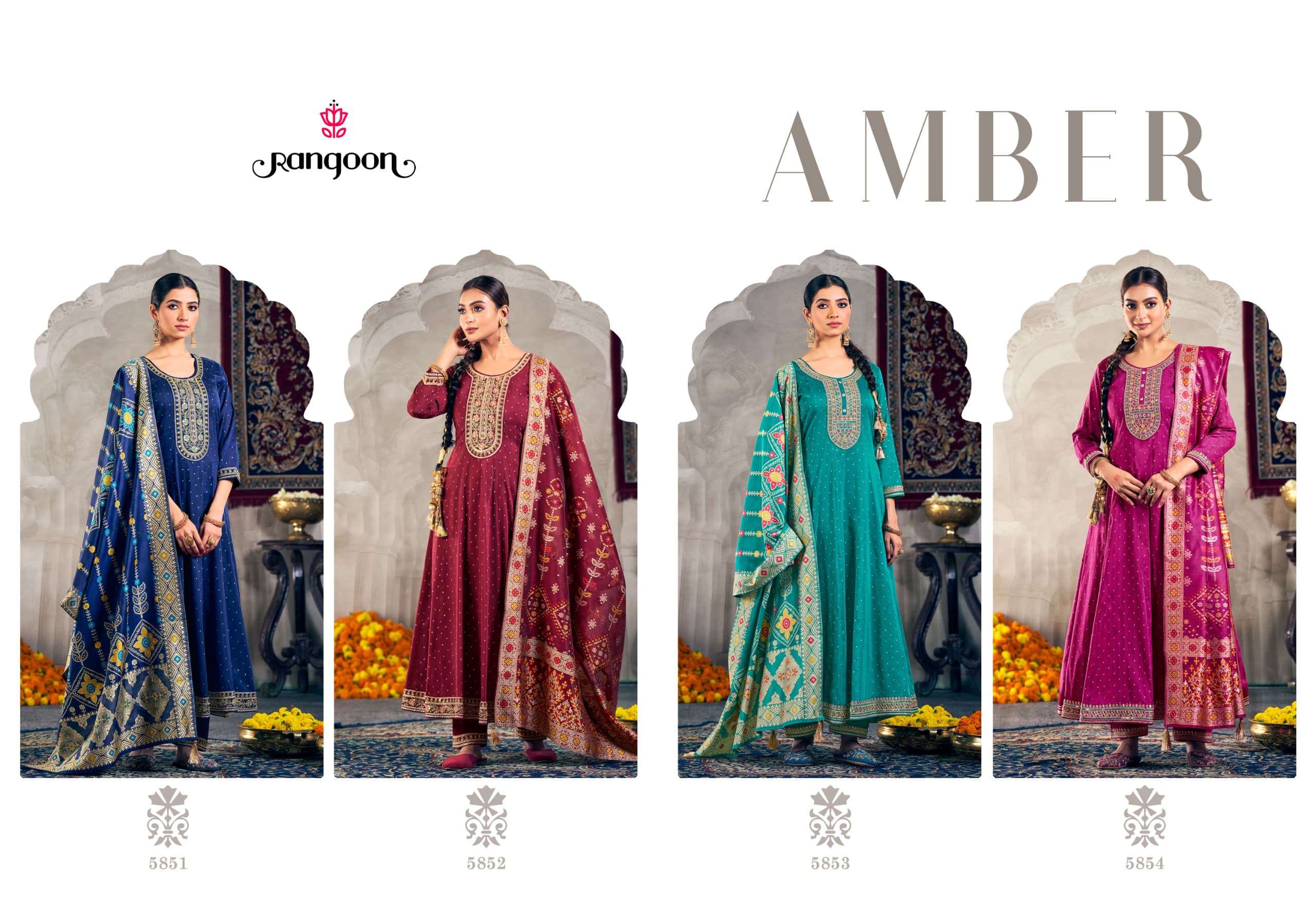 AMBER BY RANGOON IN DYED JACQUARD WITH KHATRIWORK NECK AND COTTON MAL INNER ANARKALI STYLE