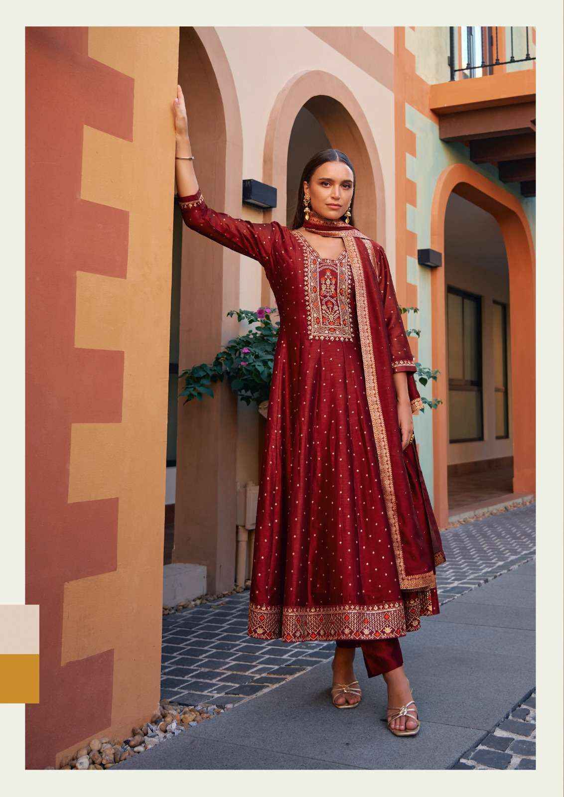 ANARKALI BY LILY & LALI IN VICHITRA SILK ANARKALI STYLE DRESS WITH EMBROIDERY & HANDWORK