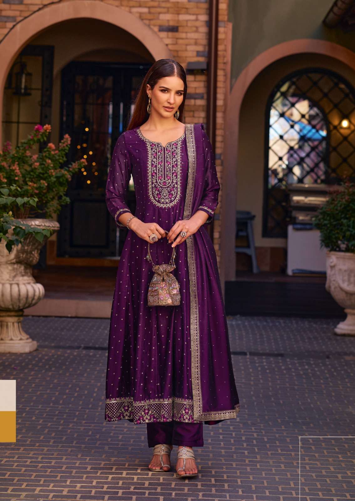 ANARKALI BY LILY & LALI IN VICHITRA SILK ANARKALI STYLE DRESS WITH EMBROIDERY & HANDWORK
