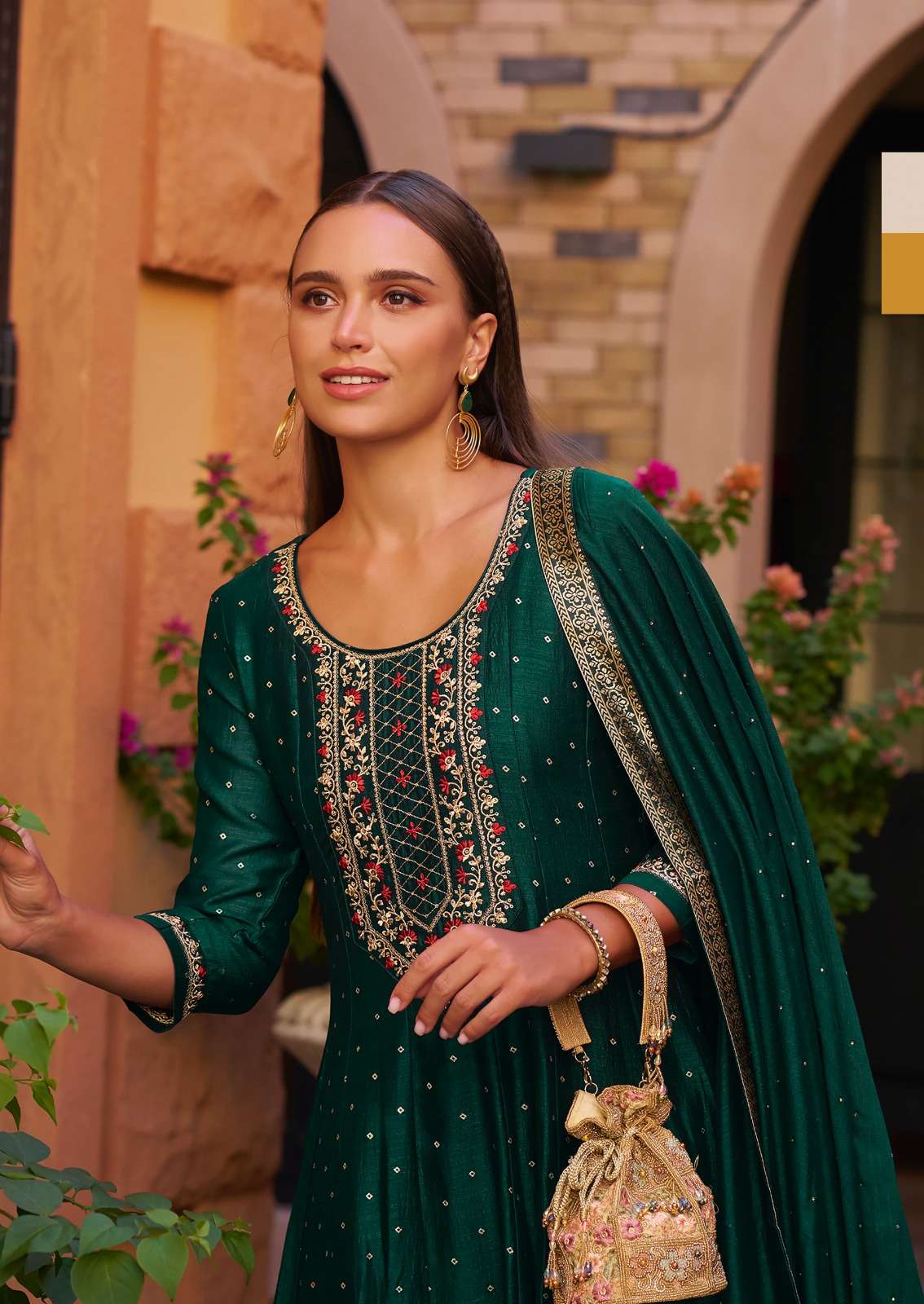 ANARKALI BY LILY & LALI IN VICHITRA SILK ANARKALI STYLE DRESS WITH EMBROIDERY & HANDWORK