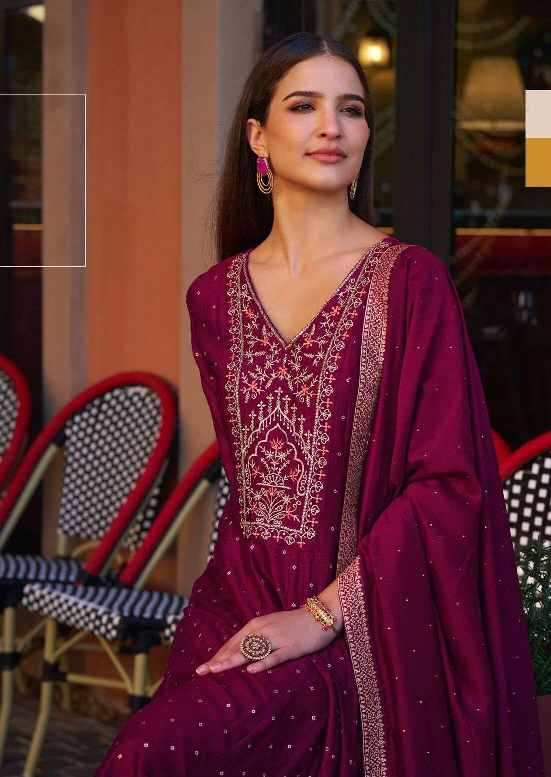 ANARKALI BY LILY & LALI IN VICHITRA SILK ANARKALI STYLE DRESS WITH EMBROIDERY & HANDWORK