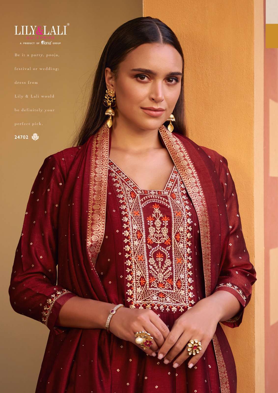 ANARKALI BY LILY & LALI IN VICHITRA SILK ANARKALI STYLE DRESS WITH EMBROIDERY & HANDWORK