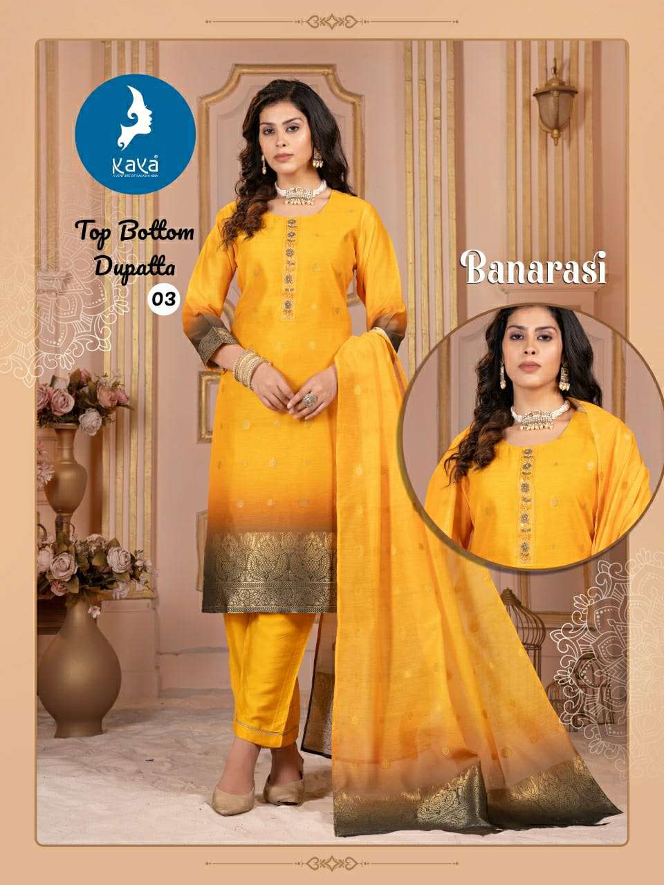 BANARSI BY KAYA KURTI IN CHANDERI JAQUARD 3 PIECE CONCEPT WITH STRAIGHT CUT