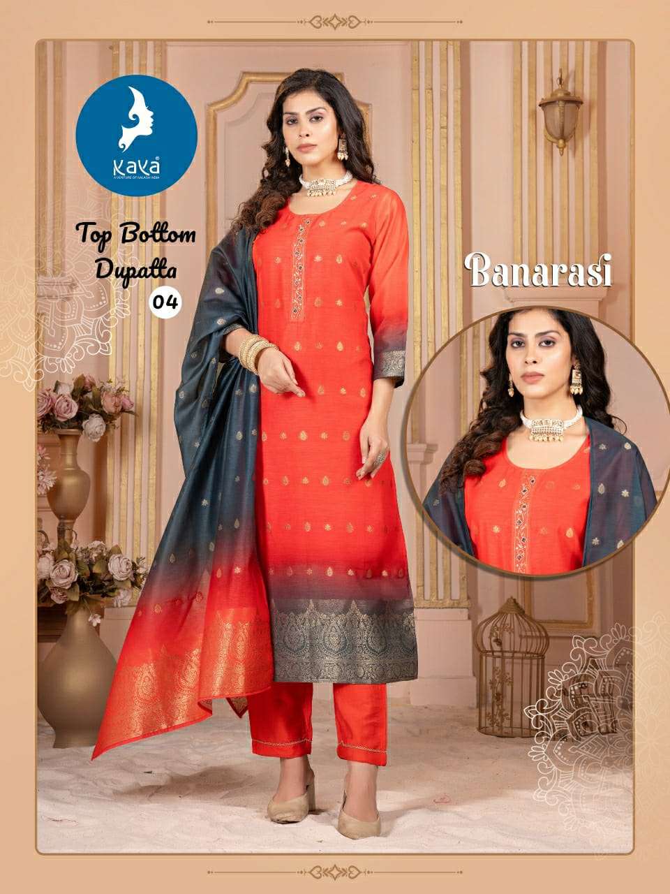 BANARSI BY KAYA KURTI IN CHANDERI JAQUARD 3 PIECE CONCEPT WITH STRAIGHT CUT