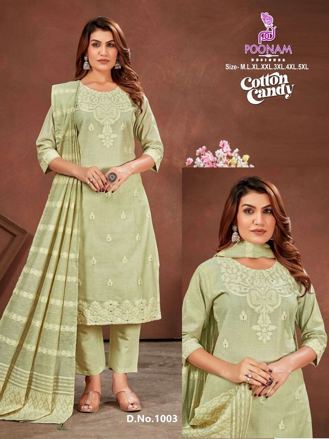 COTTON CANDY BY POONAM DESIGNER IN LILEN JACQUARD FABRIC WITH HANDWORK CONCEPT