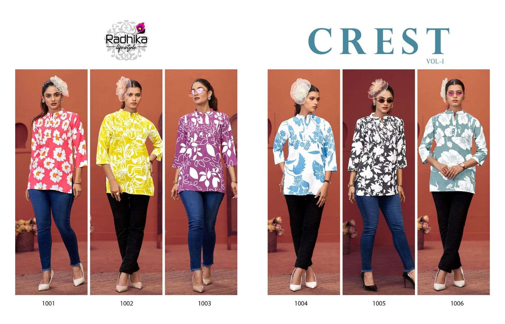 CREST VOL 1 BY RADHIKA LIFE STYLE IN HEAVY REYON PRINT SHORT TOPS