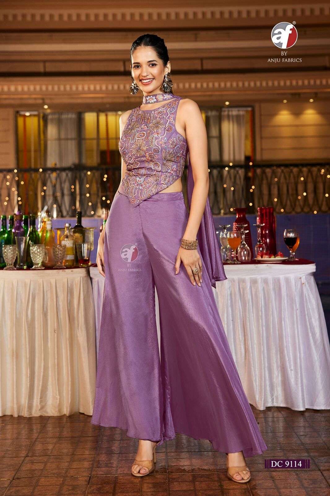 D.NO:- DC 9114 BY ANJU FABRICS IN PURE CHINON CHIFFON DESIGNER CROP TOP WITH FLARED DIVIDER