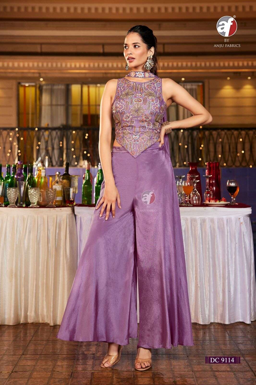 D.NO:- DC 9114 BY ANJU FABRICS IN PURE CHINON CHIFFON DESIGNER CROP TOP WITH FLARED DIVIDER