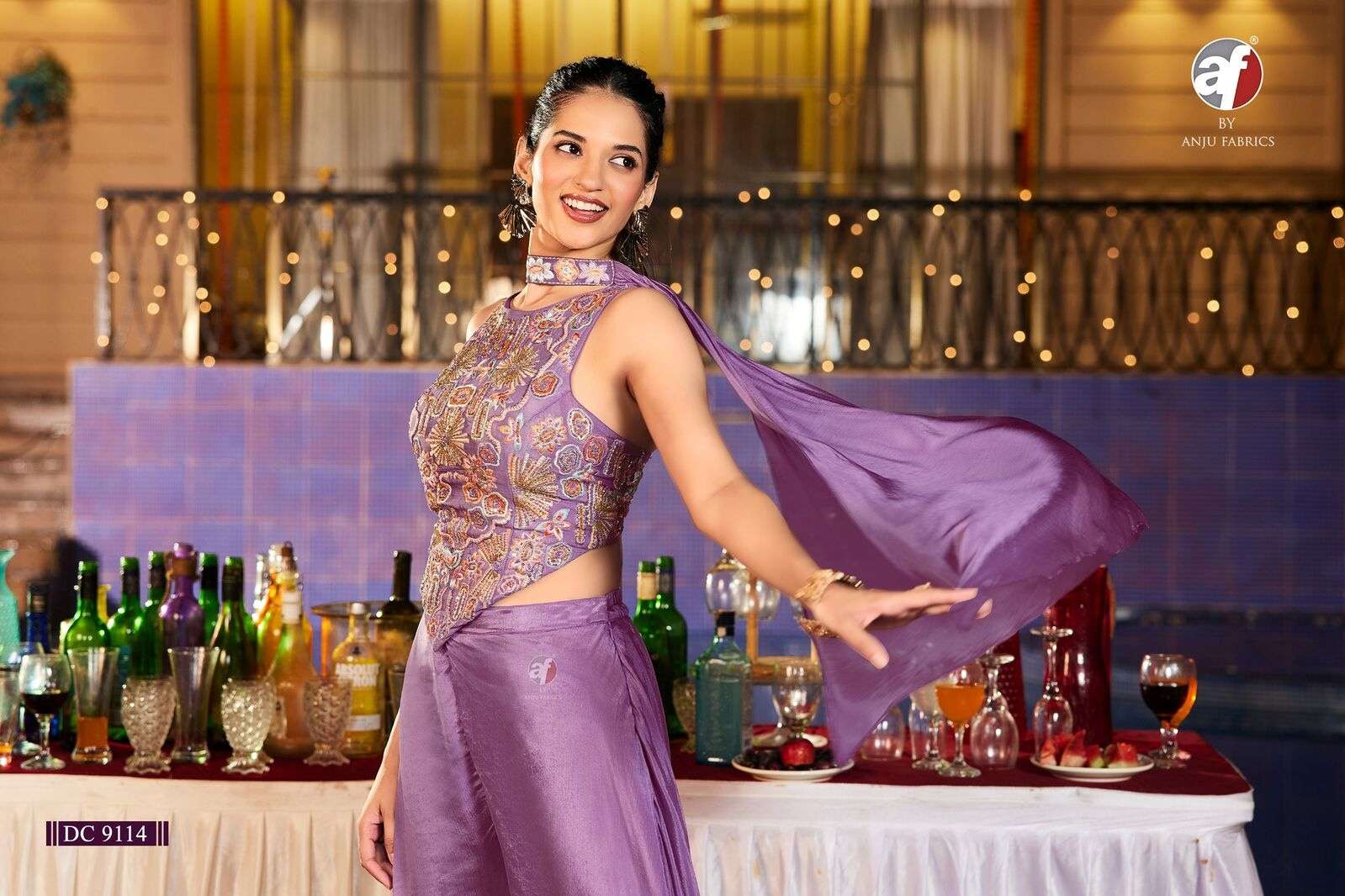 D.NO:- DC 9114 BY ANJU FABRICS IN PURE CHINON CHIFFON DESIGNER CROP TOP WITH FLARED DIVIDER