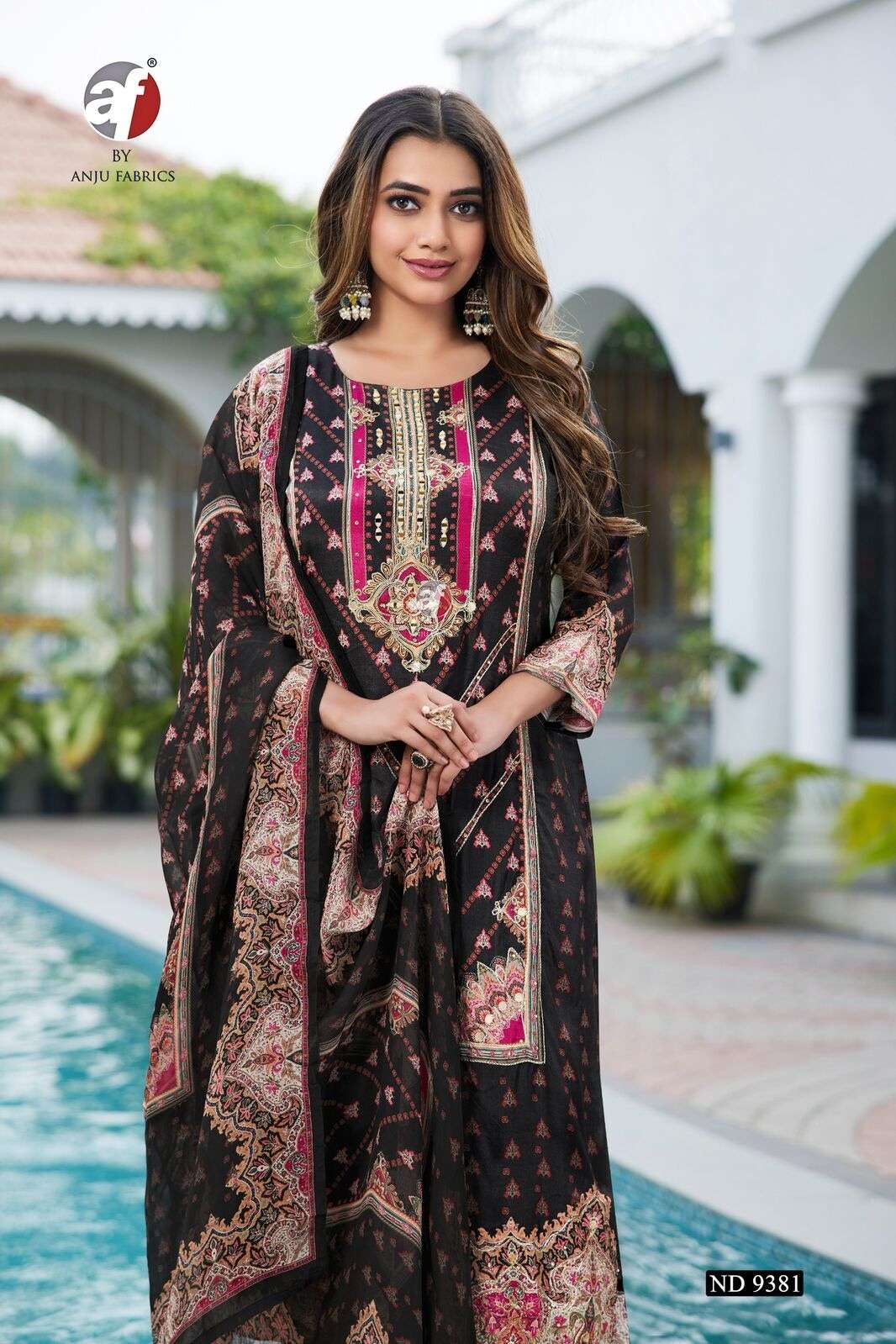 D.NO:- ND 9381 BY ANJU FABRICS IN PURE VISCOSE SILK WITH AARI WITH SWAROVSKI WORK