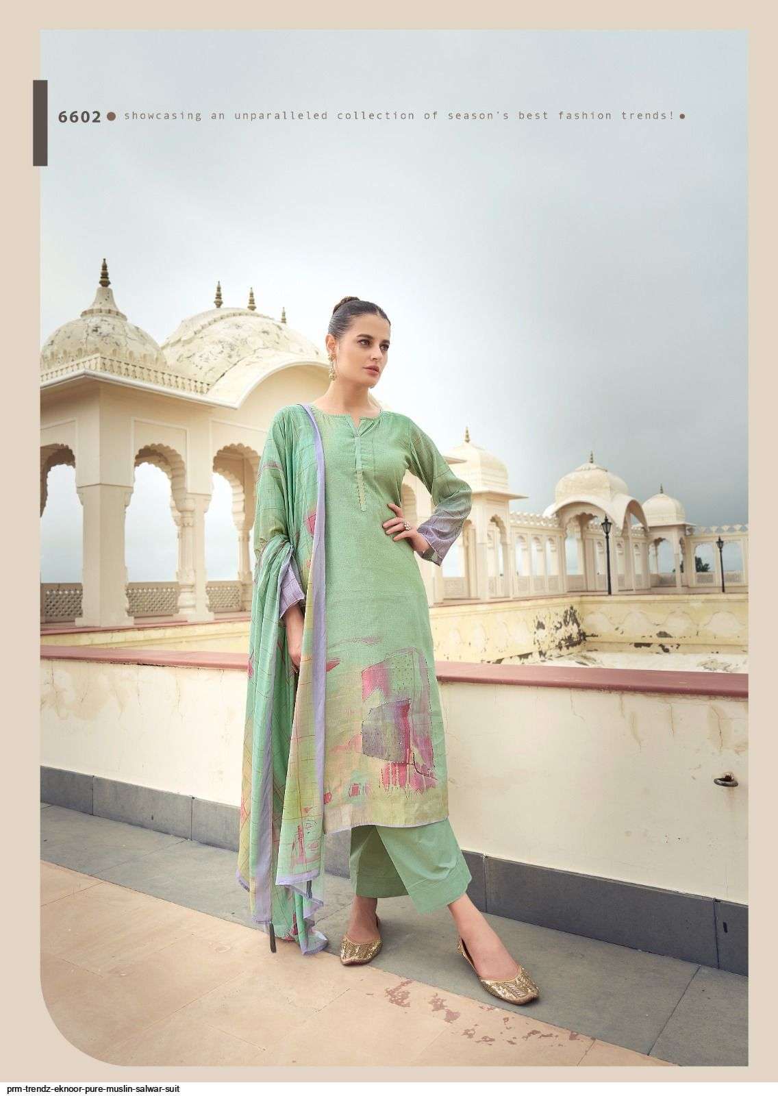 EKNOOR BY PRM TRENDZ IN PURE SIMMER MUSLIN SILK DIGITAL PRINT WITH FANCY WORK