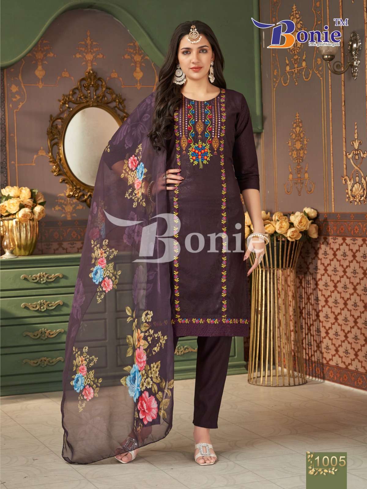 FARAH VOL-1 BY BONIE IN ROMAN EMBORSE WITH HEAVY EMBROIDERY WORK IN TOP
