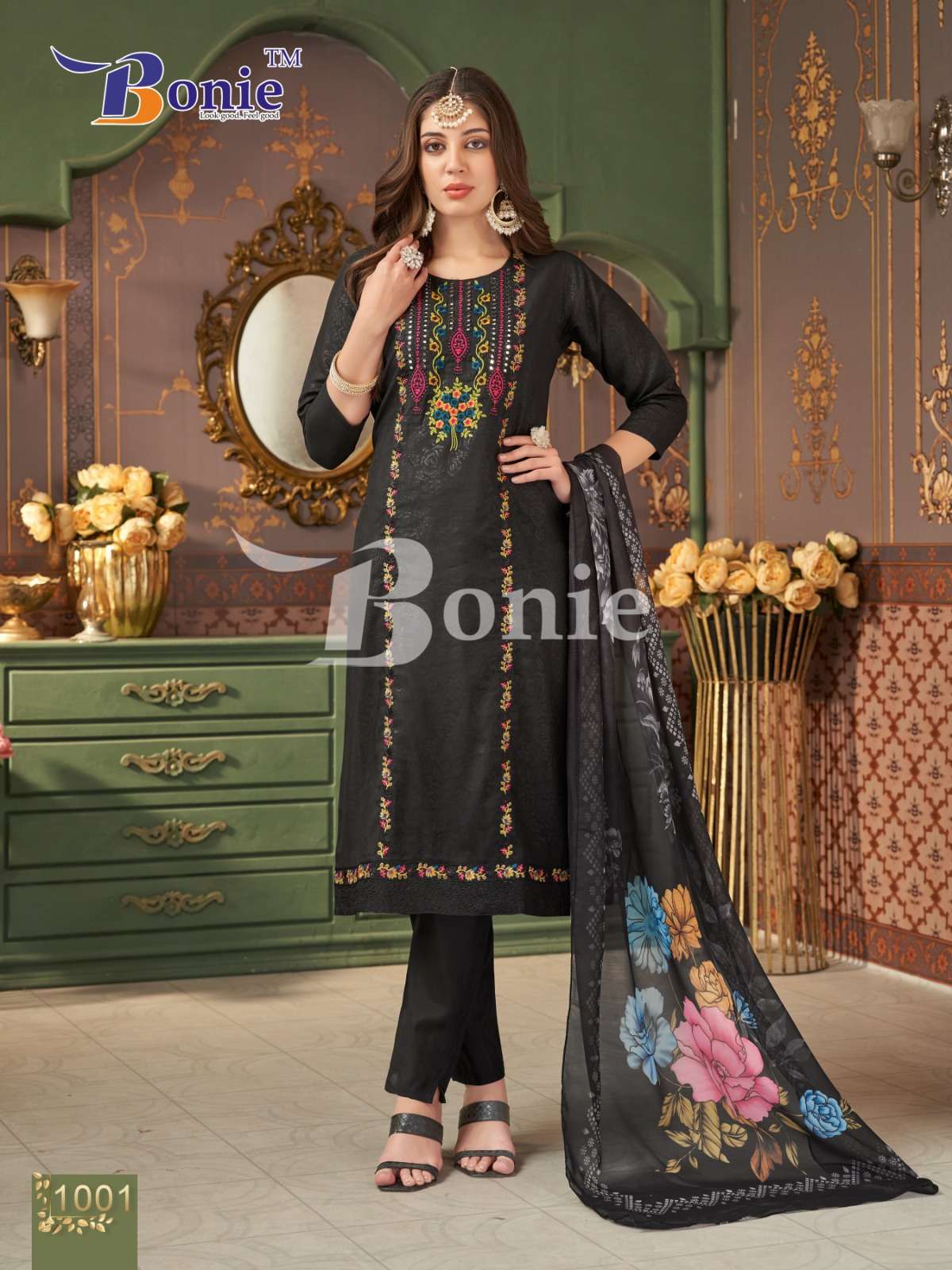 FARAH VOL-1 BY BONIE IN ROMAN EMBORSE WITH HEAVY EMBROIDERY WORK IN TOP