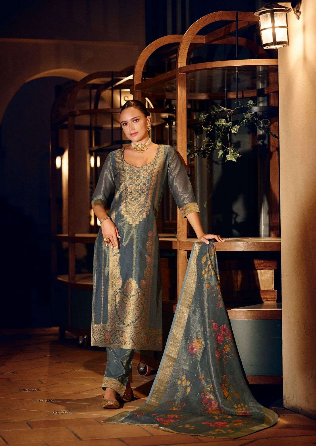 FARIDAN VOL-2 BY LILY & LALI SIMAR JACQUARD JARI SILK EXCLUSIVE HANDWORK KURTI PANT & DUPATTA 