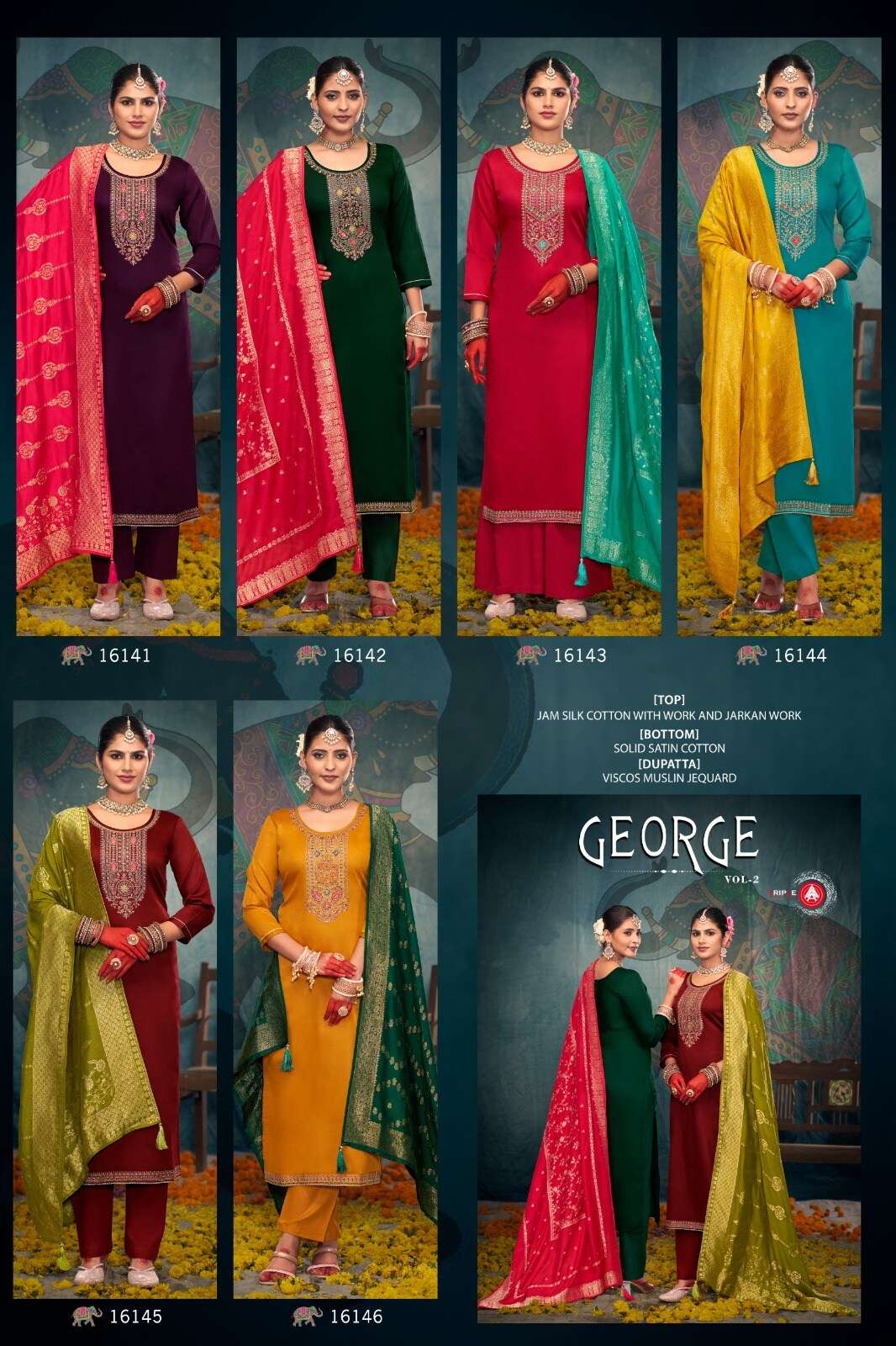 GEORGE VOL-2 BY TRIPLE IN JAM SILK COTTON WITH WORK AND JARKAN WORK