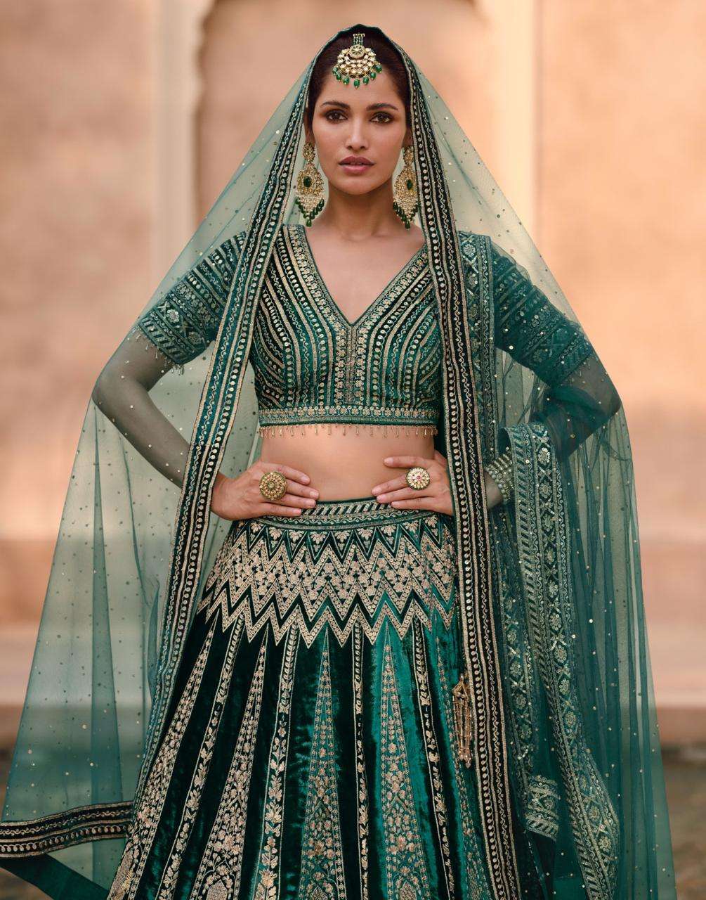 HERITAGE BRIDAL NX BY SAYURI DESIGNER IN PURE VISCOS LYCRA CRYSTAL VELVET SILK WITH HANDWORK