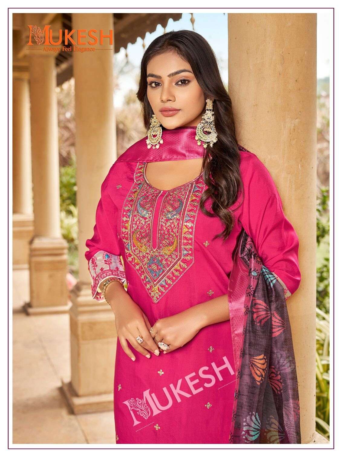 ISHANI BY MUKESH IN PURE VISCOSE ROMAN SILK WITH EMBROIDERY AND DIGITAL PRINT DUPATTA