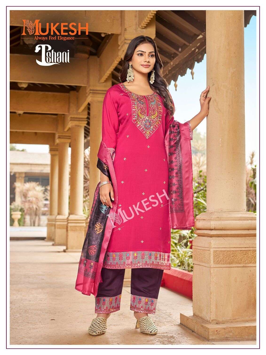 ISHANI BY MUKESH IN PURE VISCOSE ROMAN SILK WITH EMBROIDERY AND DIGITAL PRINT DUPATTA